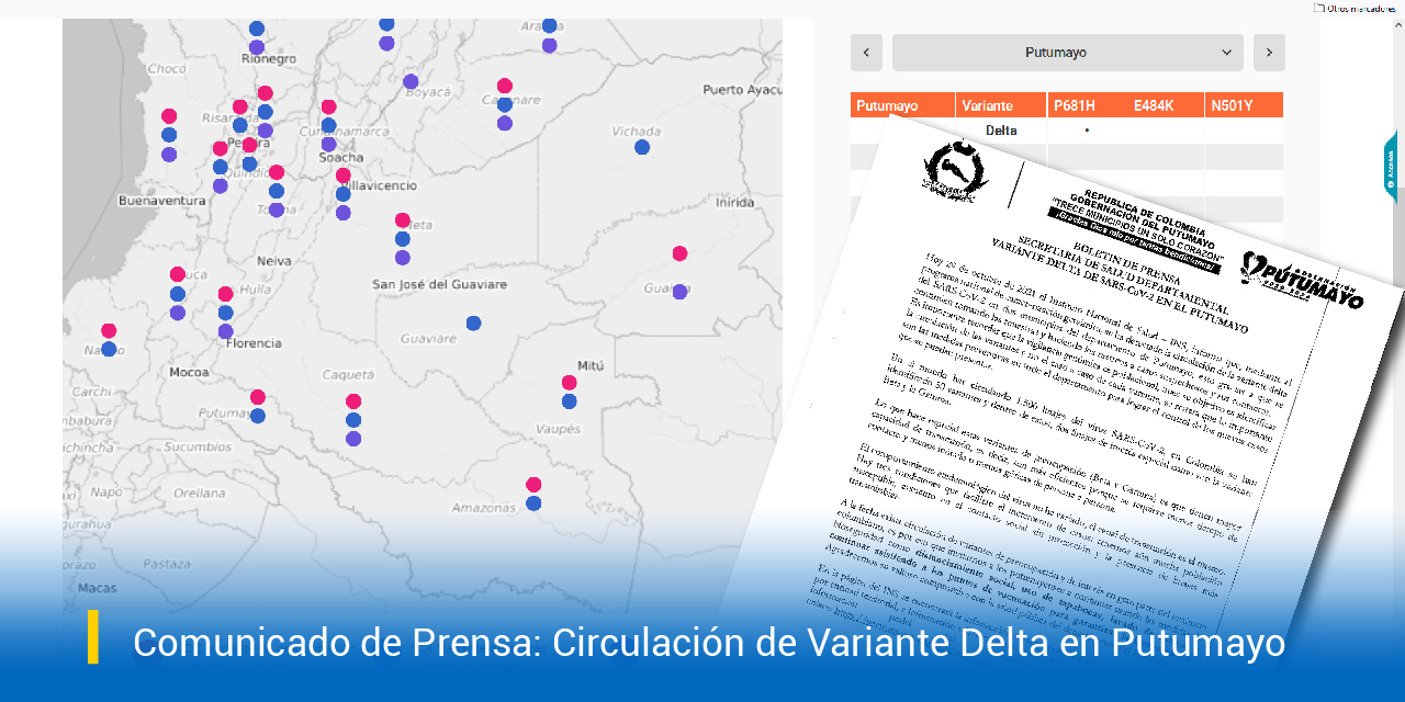 Boletín de prensa Circulación de variante delta de SARS CoV 2,  en el departamento de Putumayo.